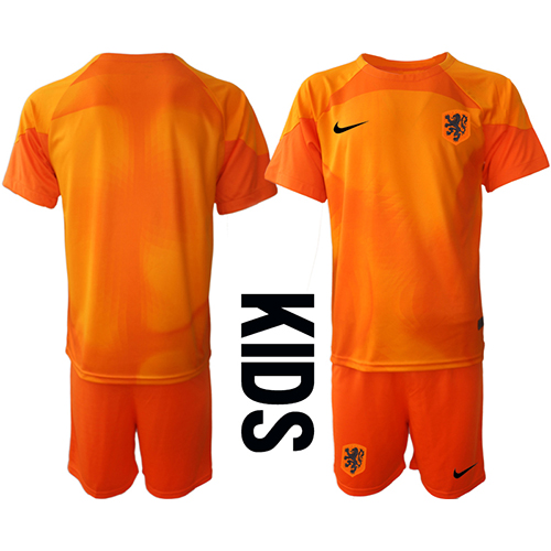 Fotballdrakt Barn Nederland Keeper Bortedraktsett VM 2022 Kortermet (+ Korte bukser)